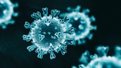 Abs 2019-nCoV virus hologram Abs 2019-nCoV RNA virus - 3d rendered image on black background. Viral Infection concept. MERS-CoV, SARS-CoV, ТОРС, 2019-nCoV, Wuhan Coronavirus. Hologram SEM view.