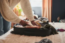 Woman packing suitcase to attend rehab