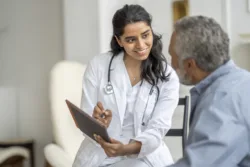 Doctor sits with patient discussing medically managed detox plan