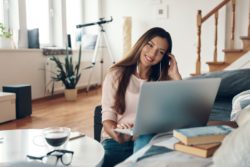 Woman Talking to Person on Computer