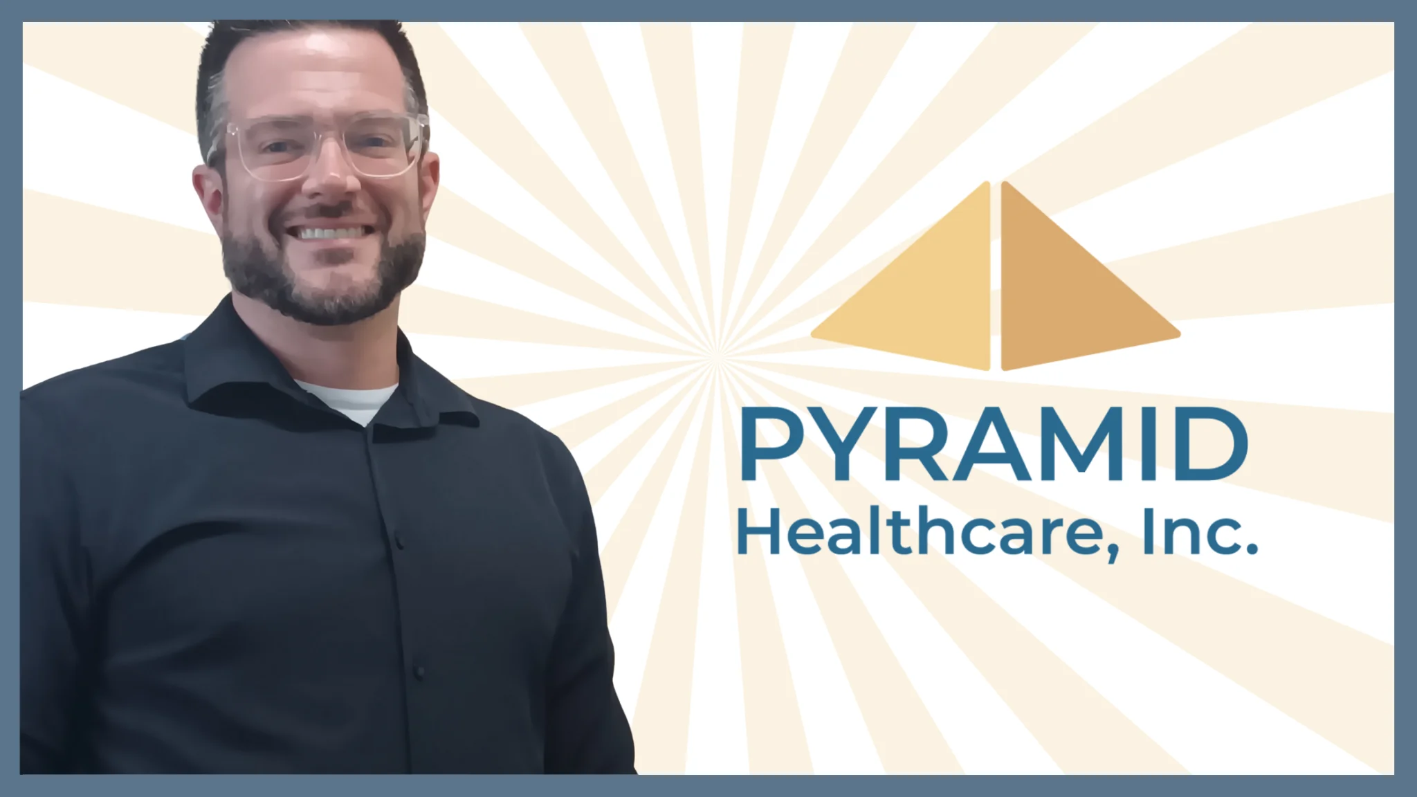 Branden smiling beside the Pyramid Healthcare logo, representing his recovery journey.